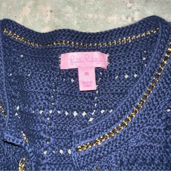 Lilly Pulitzer Navy Crochet Cardigan with Gold Accents - Picture 2 of 6